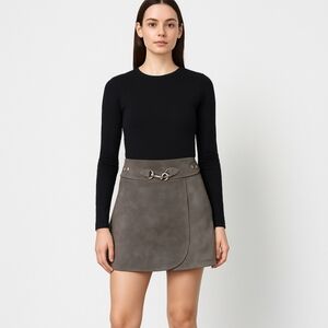 Charcoal Women's Italian Vintage A-Line Wrap Skirt Size 4-6, Suede